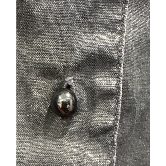 Vintage Oleg Cassini Linen Blouse Black Scalloped Button Front Short Sleeve - Picture 5 of 7